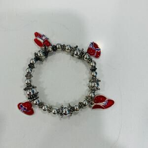 Red Hat Society Silver & Red  Stretch Charm Bracelet OSFA